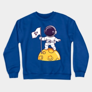 Cute Astronaut Holding Flag On Moon Cartoon Crewneck Sweatshirt